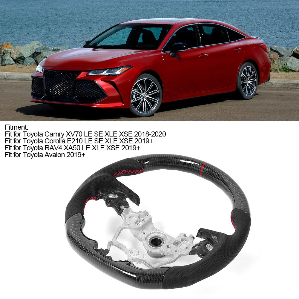 Carbon Fiber Steering Wheel Preforated Leather W  Red Stitching For Toyota Camry XV70 Corolla RAV4 Avalon 2018 2020
