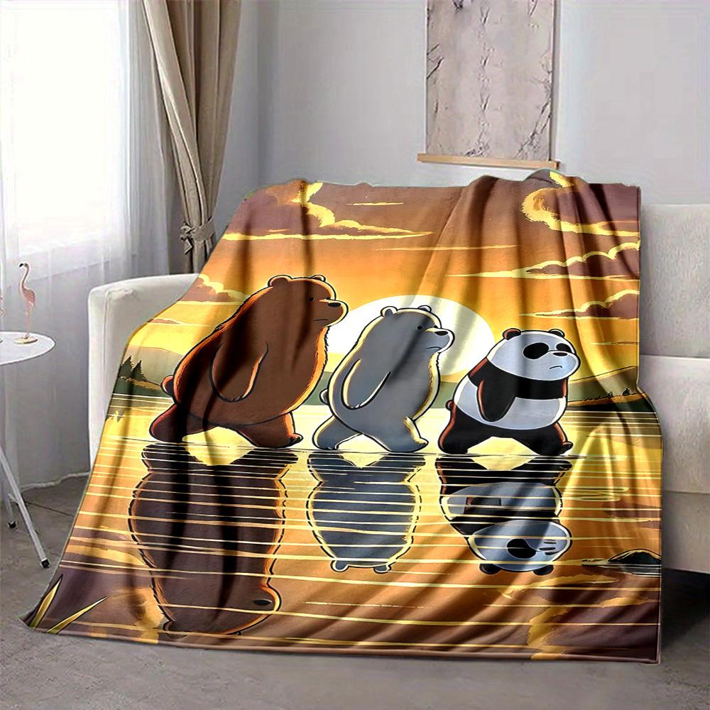 1pc We Bare Bears Flannel Throw Blanket Lightweight Soft Warm All Season Blanket for Sofa, Bed, Travel,L1028151