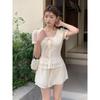2024 Summer French Square Neck Shirt & A-line Skirt Set for Women