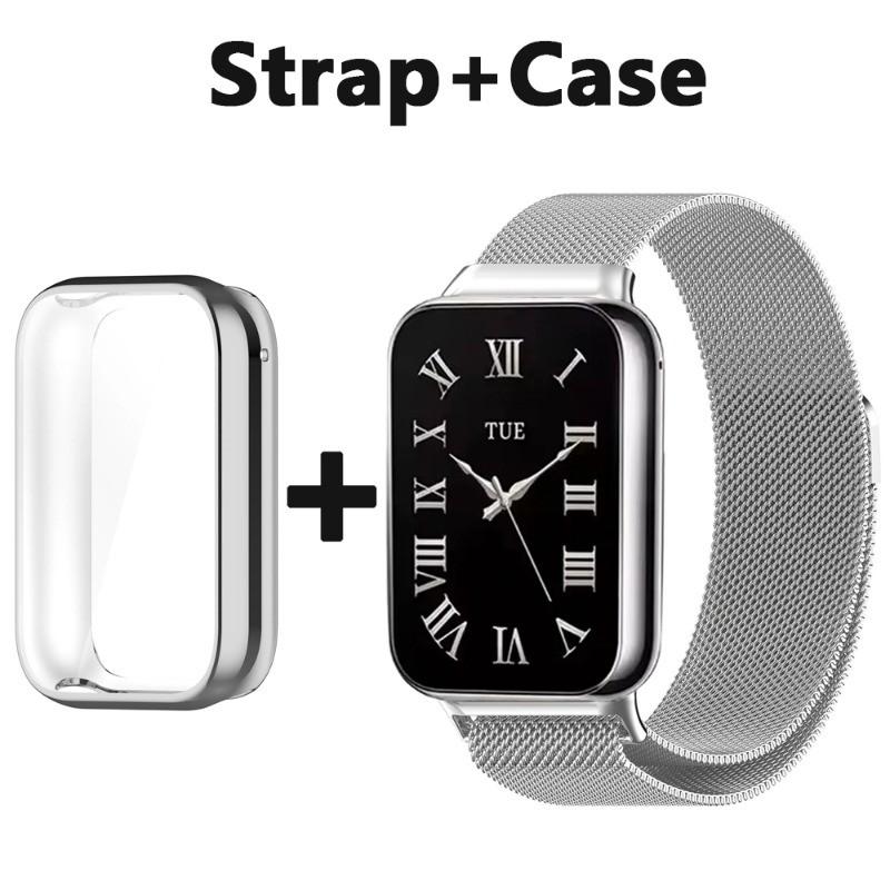 

Металлический ремешок + чехол из ТПУ для Xiaomi MI Band 9Pro Ремешок на запястье из нержавеющей стали с магнитной застежкой и защитным чехлом Mi Band 9Pro серебряный