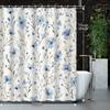 1Pc Blue Elegant Floral Botanical Small Flowers Textured Shower Curtain, Decorative Printed Shower Curtain With Hooks