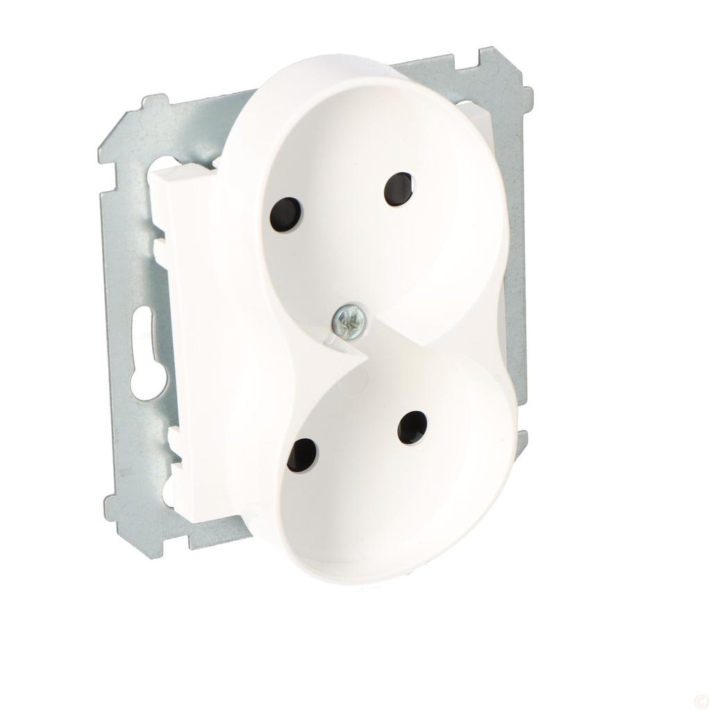 Double Socket Without Grounding, Contact Shutter, White Simon54