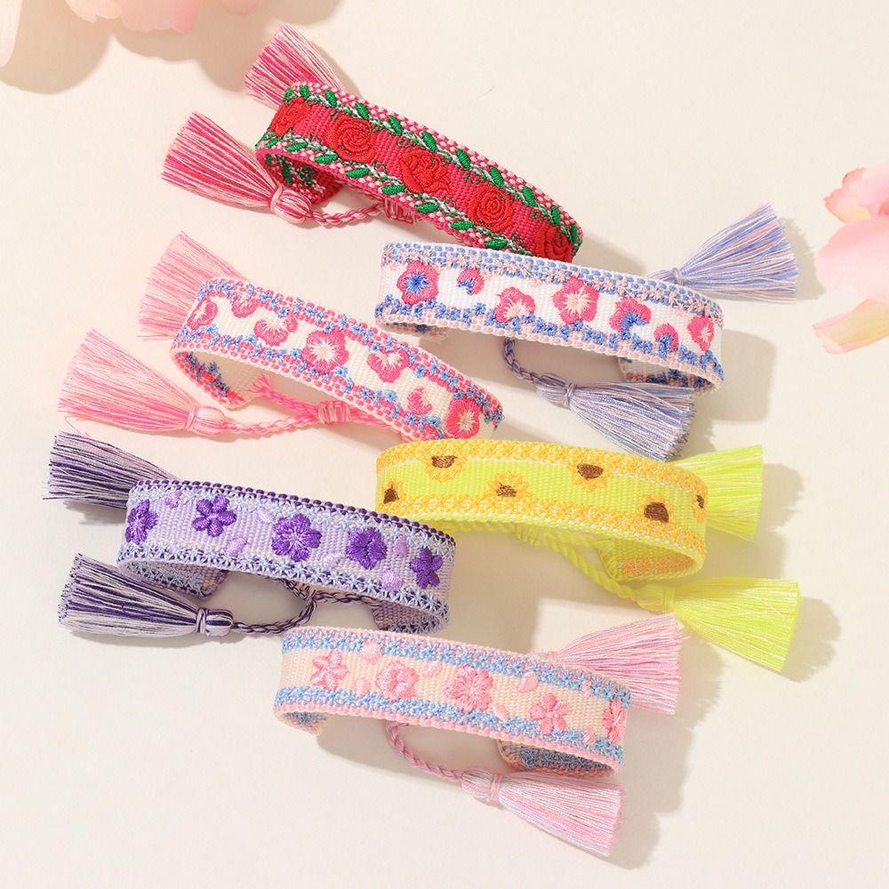 Stackable Wrap Colorful Flower Bracelets Adjustable Rope Boho Weave Bracelet  Women Girls
