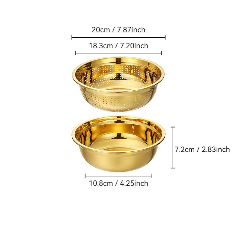 

2 шт./комплект сито для риса, сито из нержавеющей стали, золотая корзина для слива, многофункциональная миска для смешивания яиц и муки, кухонная миска для фруктового супа
