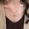 14k Gold Plated Zirconia & Pearl Leaf Necklace - Elegant Clavicle Chain Design