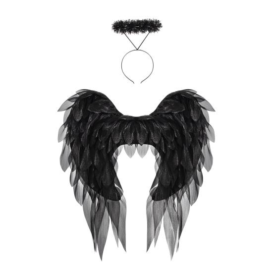 Elastic Strap Angel Wings Feather Wing for Women Girls, Soft Organza Costume Accessory Fluffy with Headband Photo Booth, Halloween Cosplay Party,