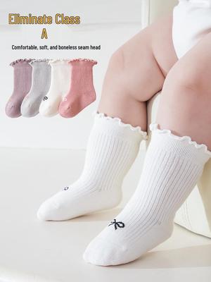 Xiyu Jia Babysocken - Herbst/Winter Kollektion, Rüschenkante, Schleifendetail, A-Klasse gekämmte Baumwolle, Nahtloses Design
