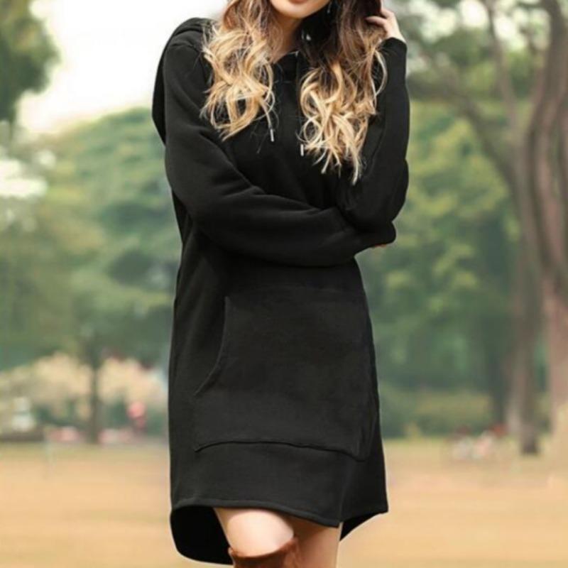 YYFS Women's Fashion Fall Winter Solid Color Print Long Sleeve Casual Dresses