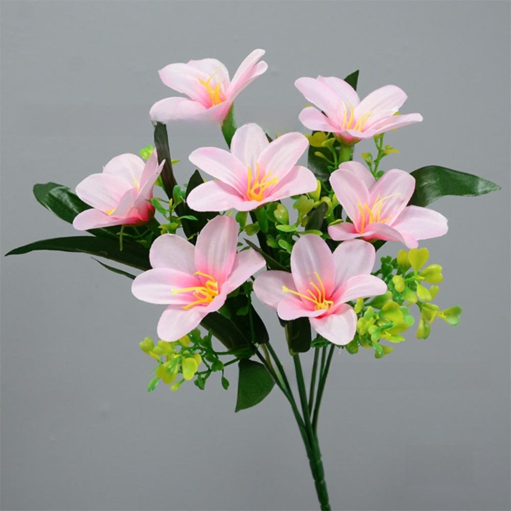 

Vivid 7 Heads Artificial Lily Flower Silk 30cm Floral Decor Bouquet Fake Lily Bouquet for Living Room Office рожевий