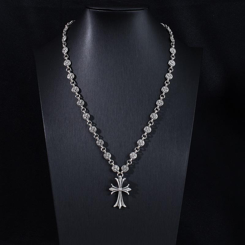 Street Hip Hop Nightclub Trendy Brand Cross Necklace Handmade Chain Retro Hanging Chain Sweater Chain Exquisite Personality High Sense
