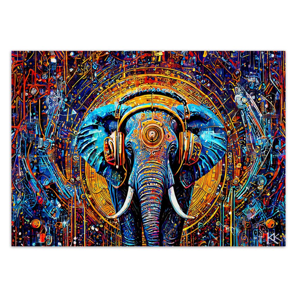 Wallpaper Elephant In Headphones Abstraction