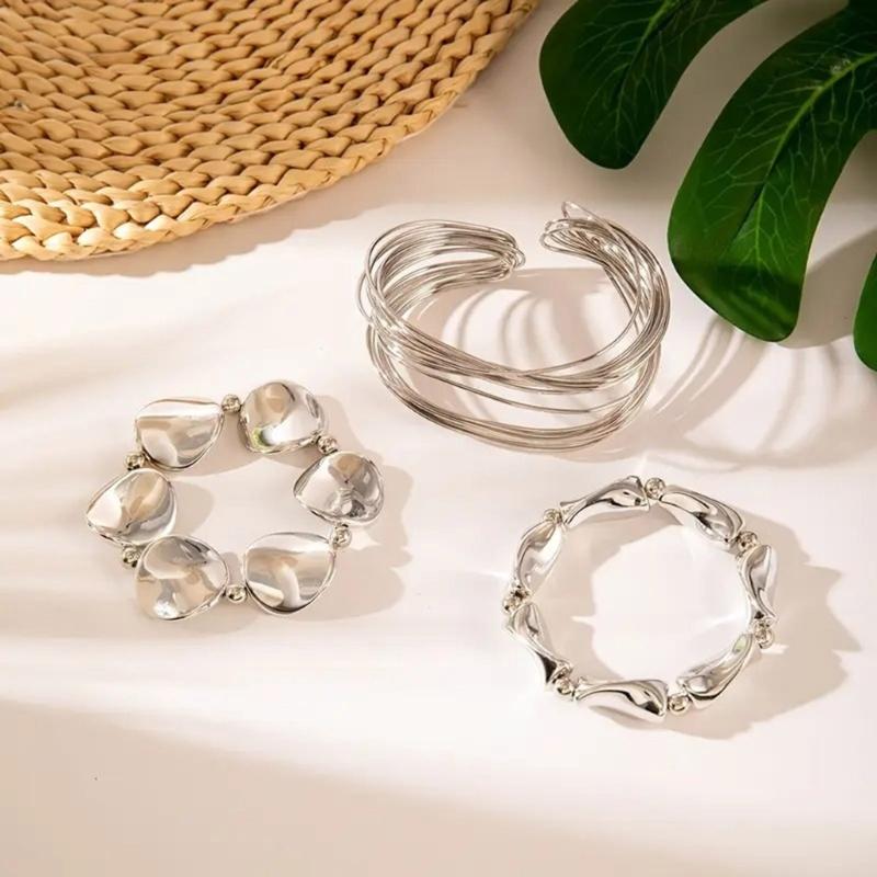 Curvilinear Fluctuation Plan Bangle Permanent Iron Mixture Chain Gentle Jewelry For Everyday Stackable Addition