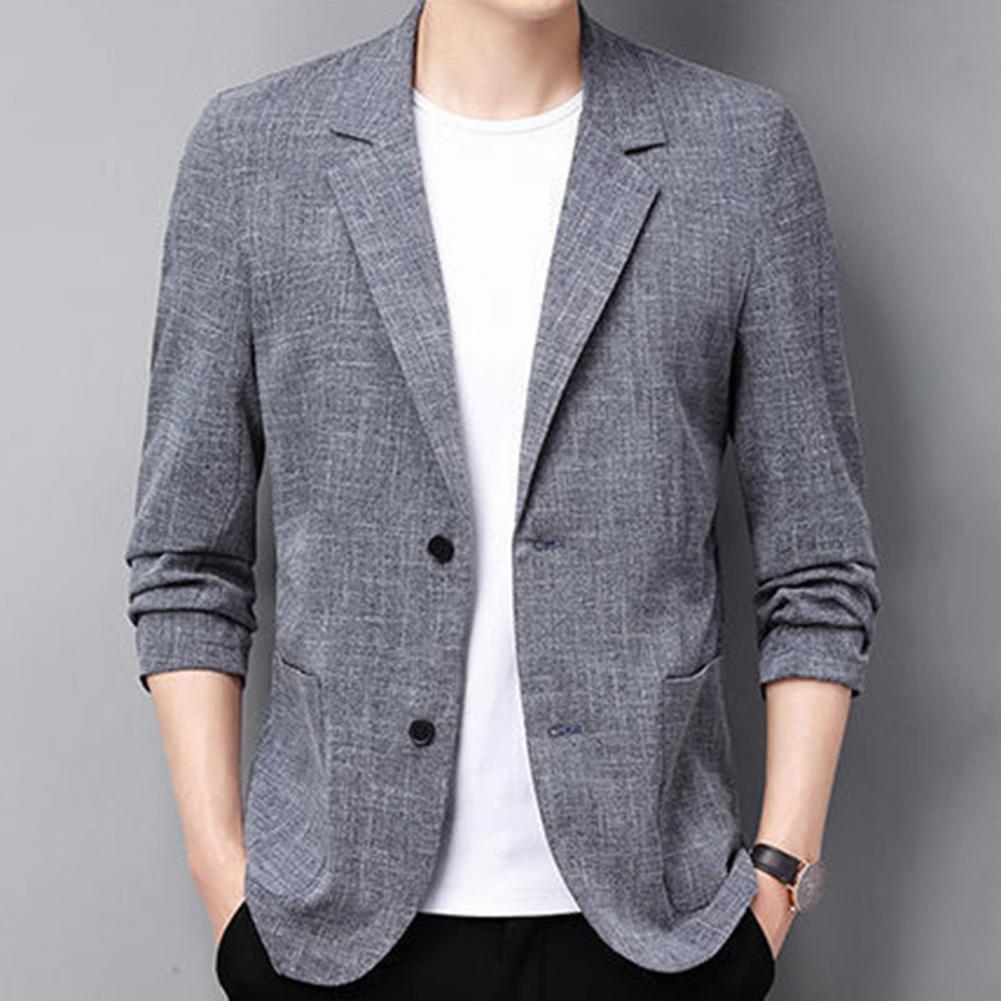 Sommer Herren Dünner Mantel Herren Anzugjacke Herbst Leinen Einfarbig Lässiger Anzug Koreanische Slim Fit Formelle Business Anzugjacke