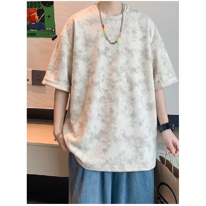 Short-sleeved unisex solid color 2026 new summer American style trendy brand t-shirt, trendy tie-dye clothing, loose half-sleeve top
