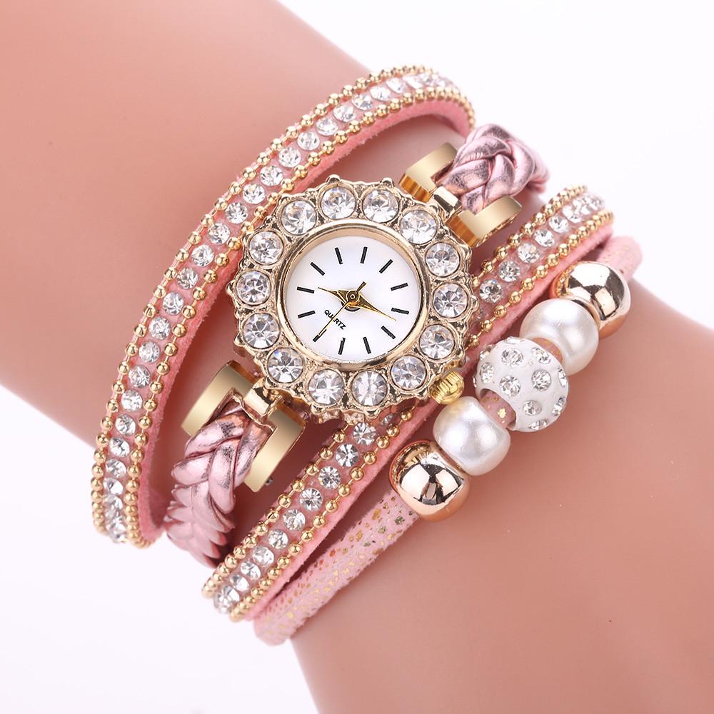 Women Fashion Quartz Wrist Vintage Weave Wrap Watch Bracelet