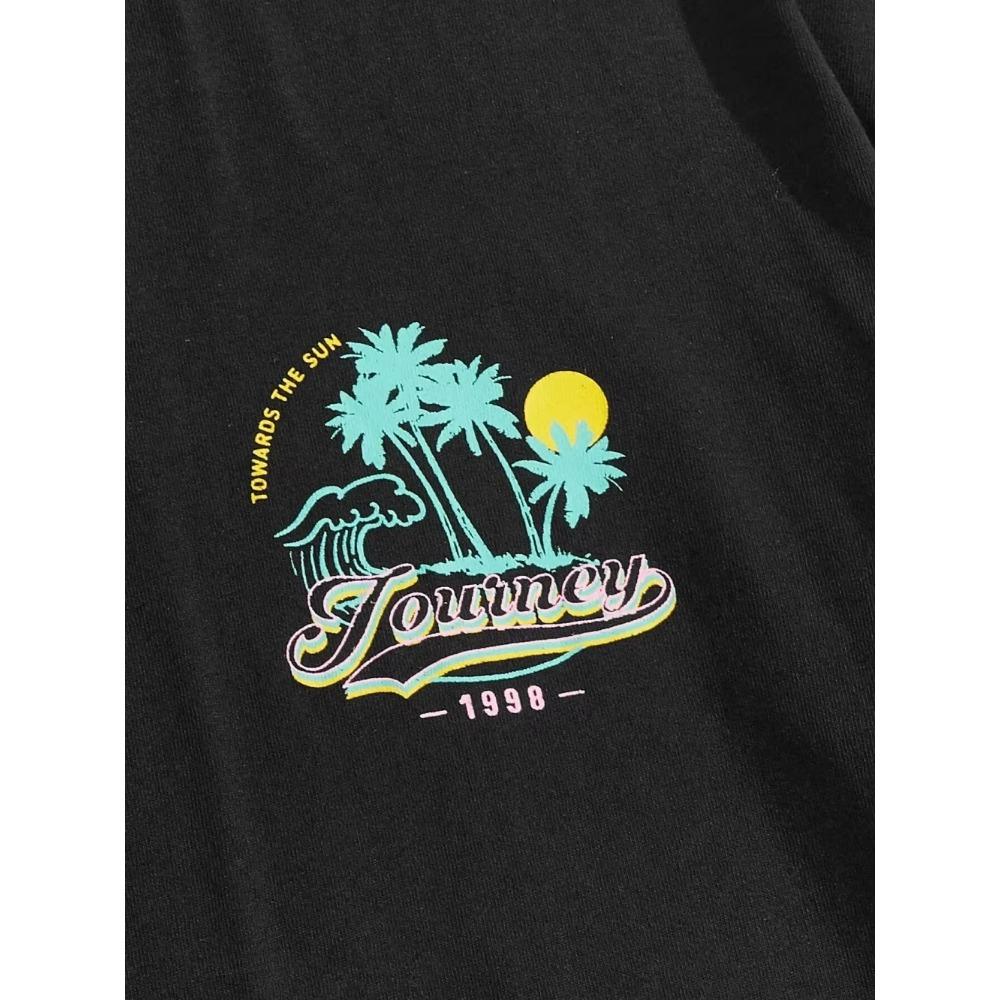 Summer Adventure Towards The Sun Jouiney 1998 T-Shirts Men Oversized Cotton Tee Clothing Summer O-Neck Tops Casual Loose T Shirt