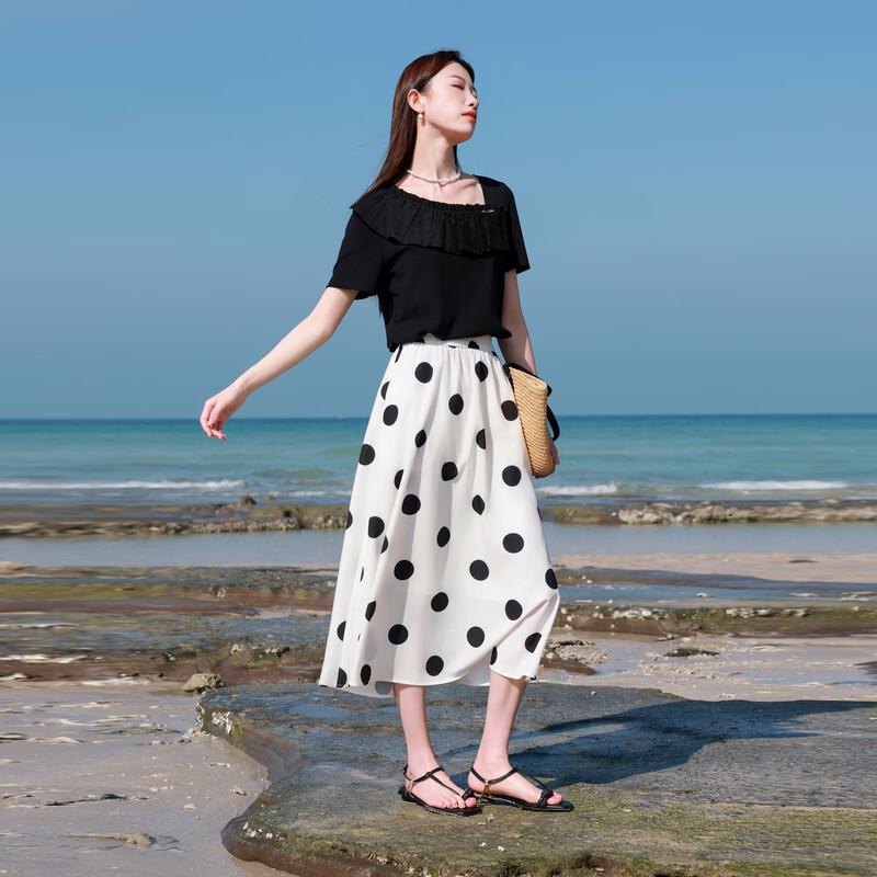 Sancai 2026 Frühling Französischer Gepunkteter High-Waist A-Linien-Rock