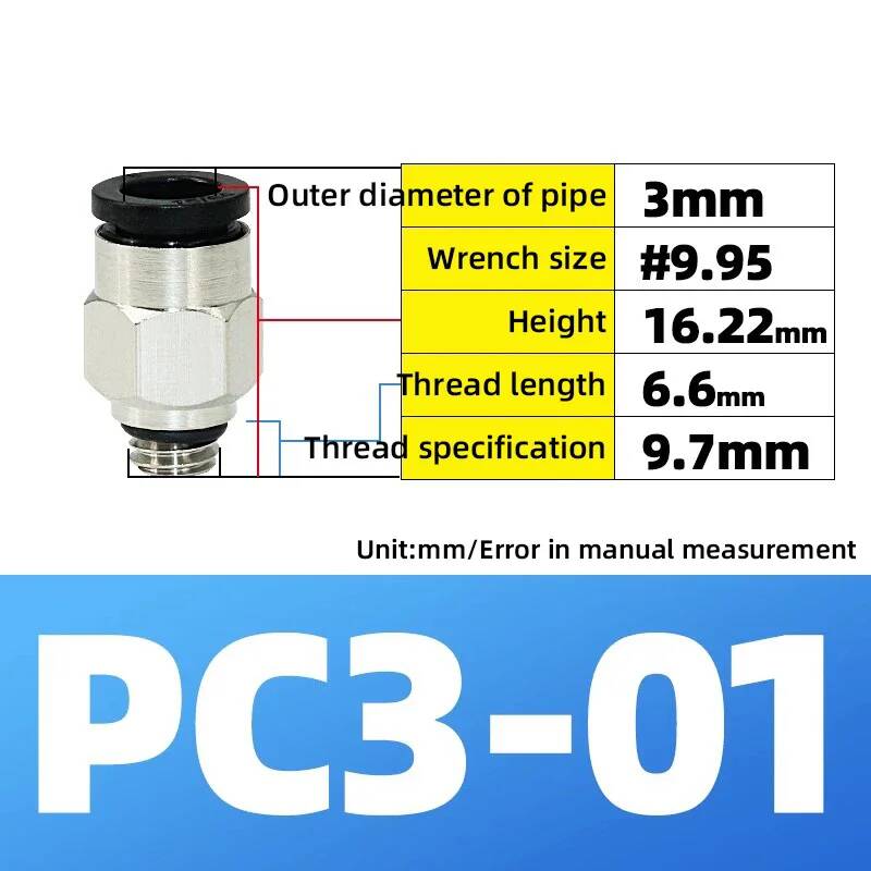Pneumatik-Fittings Messing Mini-Verbinder Luftschlauch Schnellkupplung PC4-M3/M4/M5 4mm Gewinde Durchgangsgerade Verbindung