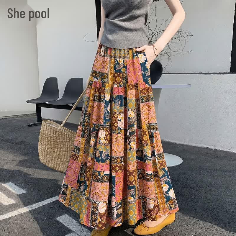 Women s Exotic Floral Print A-Line Midi Skirt OS