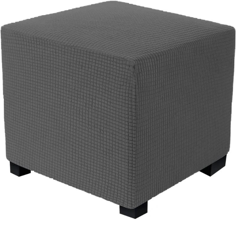Square Ottoman Cover Polar Fleece Elastic Footstool Slipcover Furniture Protector For Home Pouf