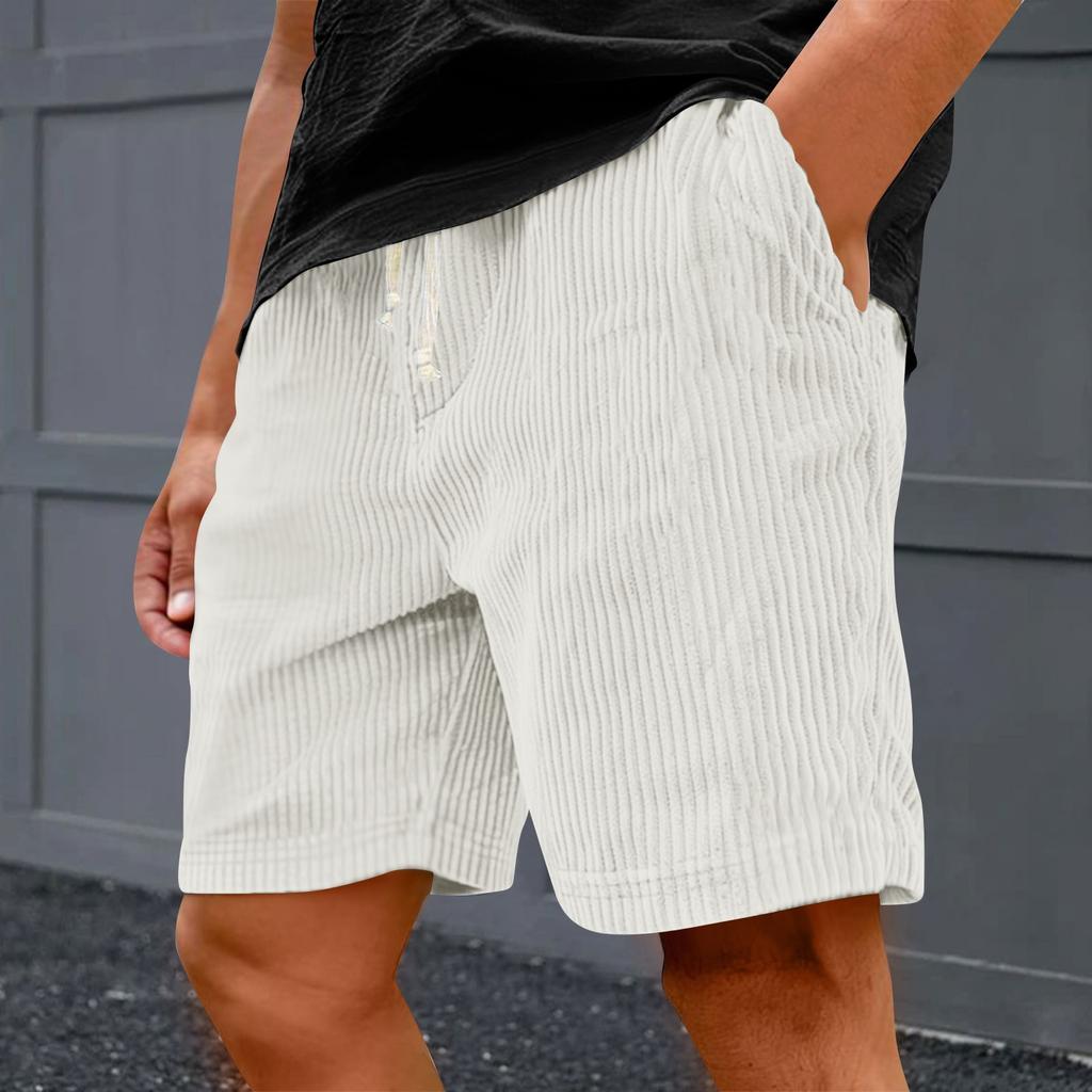 Men's Casual Shorts - Elastic Waist, Loose Corduroy, Trendy Multi-Pocket Shorts