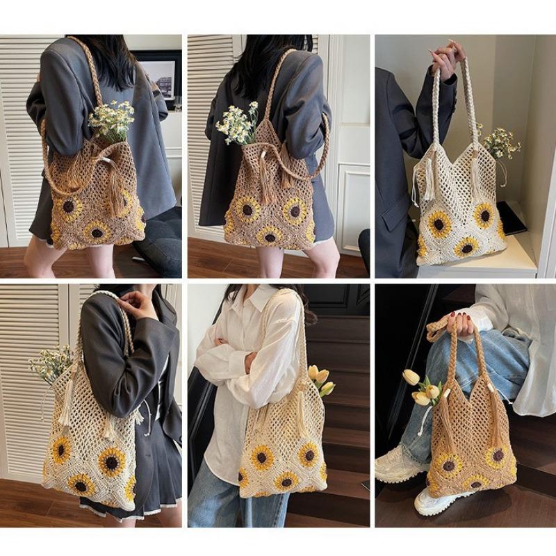 Handwoven Bag Women's New Lazy Wind Leisure Vacation Shoulder Bag Large Capacity Commuter Tote Bag