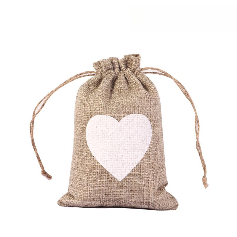20pcs Heart-shaped Linen Drawstring Bag Valentine's Day Wedding Candy Gift Packaging Bag Drawstring Bag