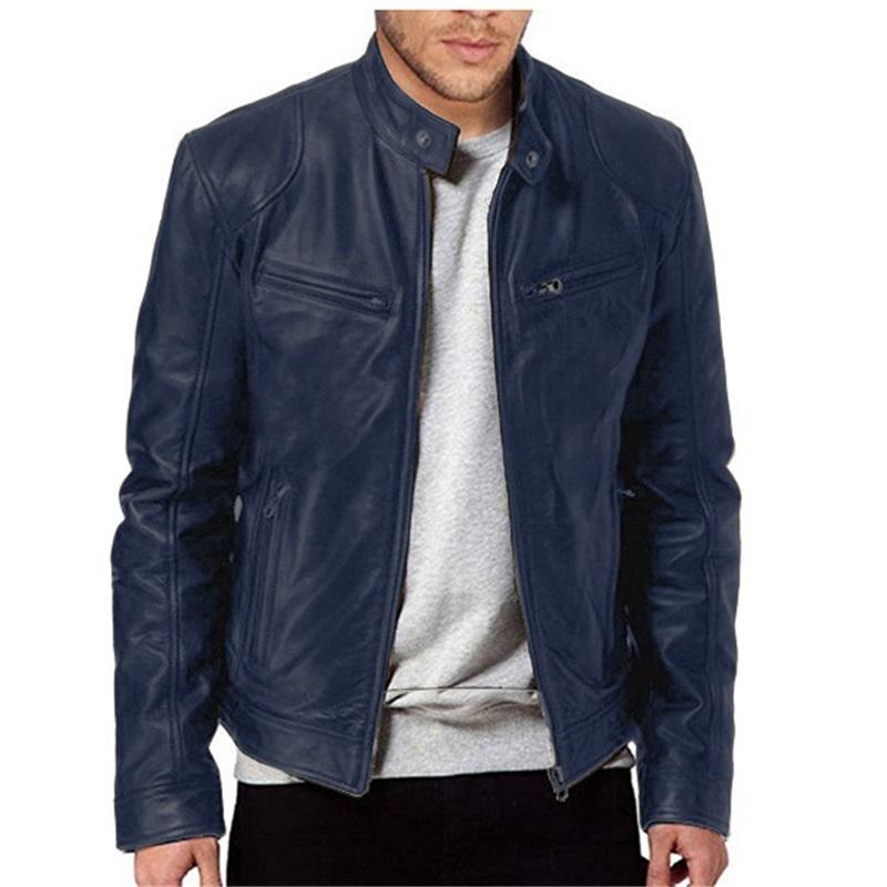 Mens Leather Jacket Mens Youth Standing Collar Punk Men's Biker Leather Jacket With Logo