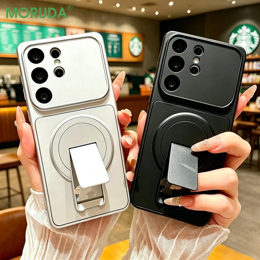 Luxury Magnetic Folding Bracket Matte Case for Samsung Galaxy S26 S25 Edge S24 S23 FE S21 S22 Ultra Plus for Magsafe Stand Cover