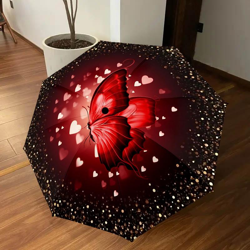 1PC Butterfly Love Umbrella-8-Rib Reinforced, Automatic Open, Lightweight & Durable, Cute Fashion Accessory for Outdoor, Beach, or Casual Use, Beach U