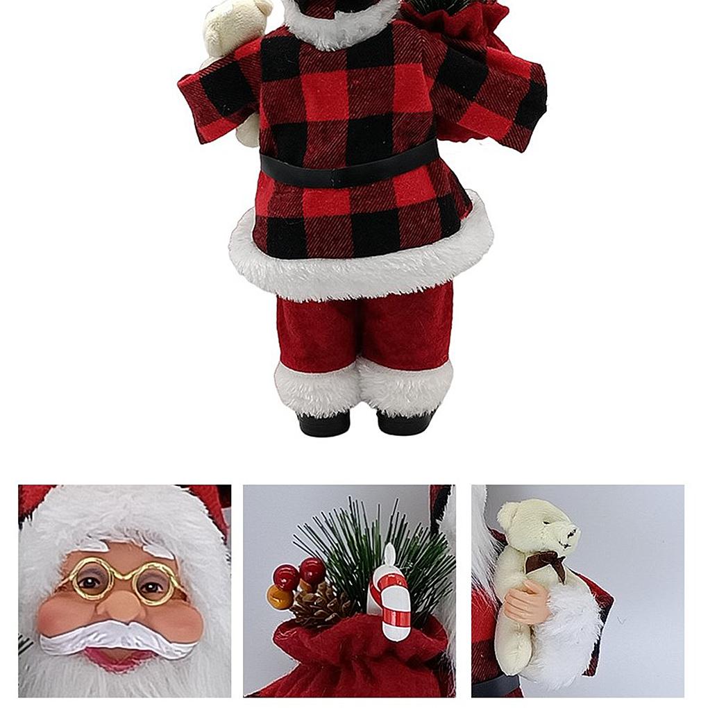 Standing Doll Christmas Santa Claus Plaid Clothing Decoration Party Festival Craft Ornament
