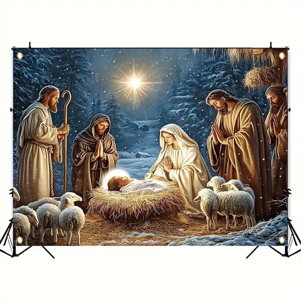 Merry Christmas Jesus Manger Nativity  Backdrop Xmas Decoration Background Winter Backdrop Decorations For Photo Studio Photo Booth Christams Party