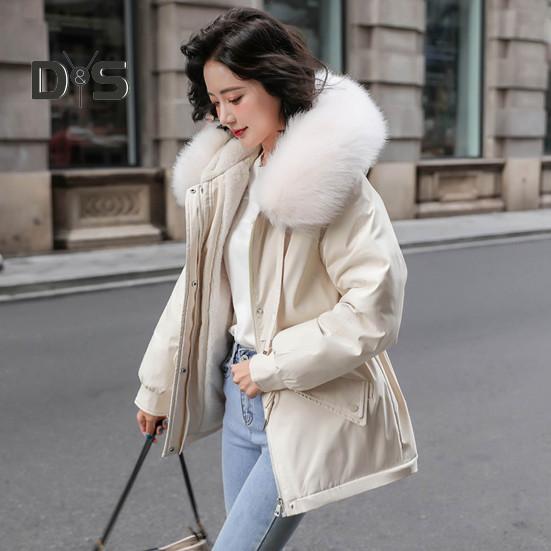 Jaqueta feminina acolchoada, casaco forrado de pelúcia com cordão na cintura, jaqueta acolchoada quente de inverno com capuz de pele sintética para trabalho, moda urbana