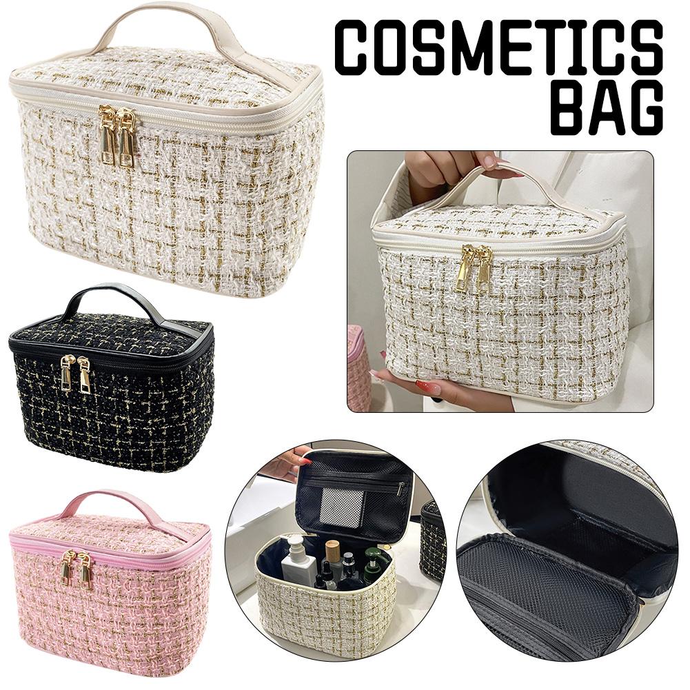 New Women's Bag Large Capacity Portable Travel Toiletry Bag New Plaid Portable Small Fragrance Makeup Bag Go out Makeup Bag