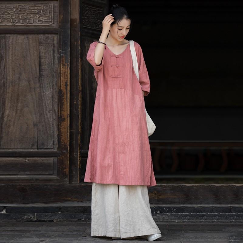 

Johnature женское платье в китайском стиле с v-образным вырезом и половиной рукавов летнее винтажное женское платье трапециевидной формы с принтом тай-дай One Size розовый