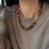 Micro-Inlaid 8-Character Buckle Can Be Split, Autumn And Winter Merad, Tiger'S Eye Stone, Gold-Brown Shijia Pearl Double-Layer Necklace, Sweater Chain