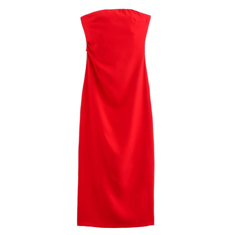 Spring New Western Style Temperament Slim fit Straight Collar Strapless Design Tube Top Midi Dress 2698707
