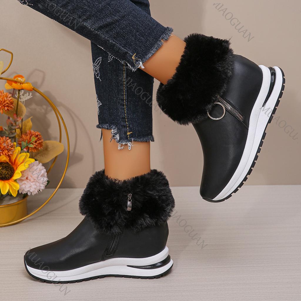 Fashion Snow Boots Female 2025 Winter New Short Tube Padded Warm Shoes for Women Casual Inner Heighten High Heels Cotton Ankle Boots