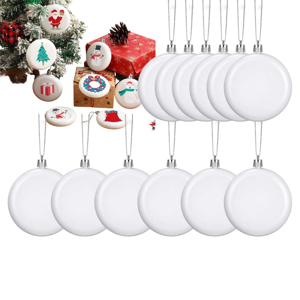 Christmas Tree Decoration Balls 12-pieces White Paintable Flat Sphere Blank White Ornaments Balls For Crafts Drawing For Indoor