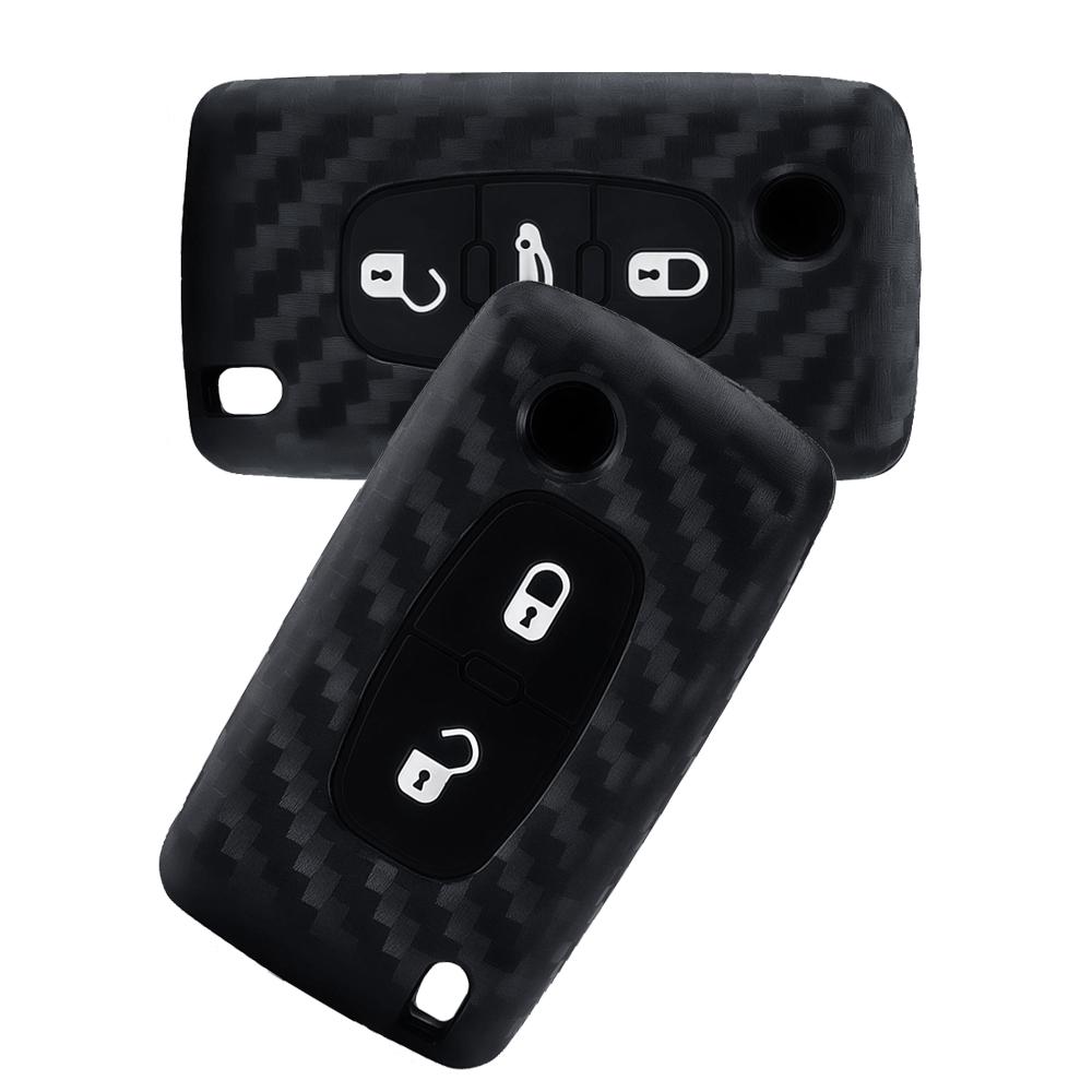 New Carbon Fiber Silicone Car Key Cover for Citroen C2 C3 C4 C5 C6 Xsara Berlingo Peugeot 207 307 308 407 607 807 Protector Fob