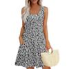 Women's Summer Leaf Print Fashion Casual Square Neck Sleeveless Dress With Pockets