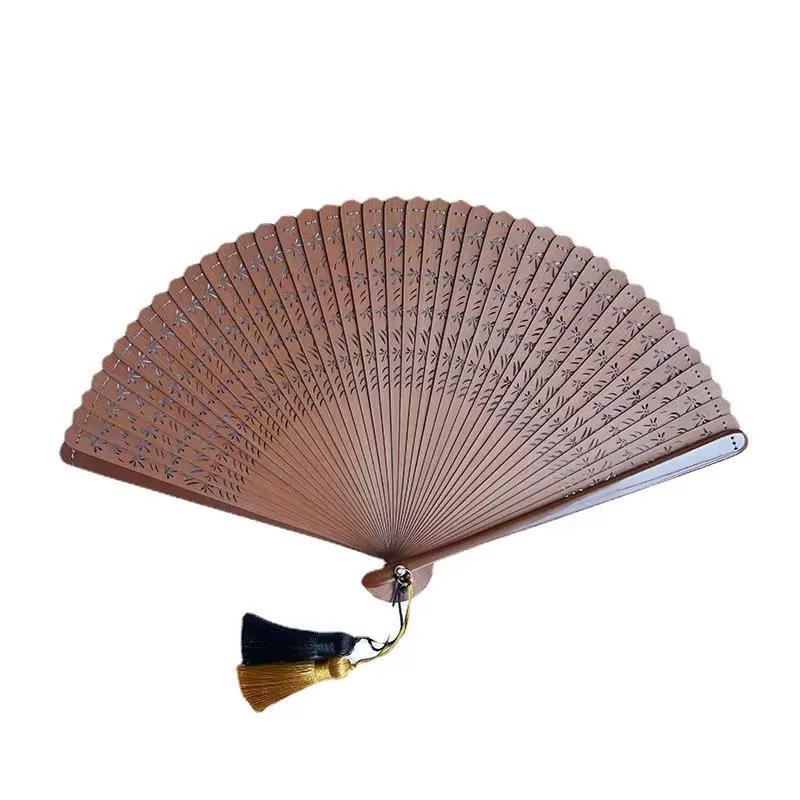 Creative and Elegant All-Bamboo Folding Fan from Laochangmen, Plain Color Fan, Hanfu Ancient Style, Simple and Fashionable Retro Bamboo Green