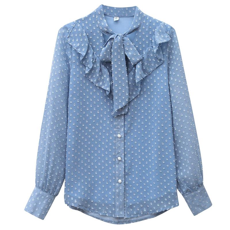 Women Blouses Shirts 2025 Spring Long Sleeve Women Blouse Shirt Bow Collar Chiffon Blouse Shirt Women Tops J657
