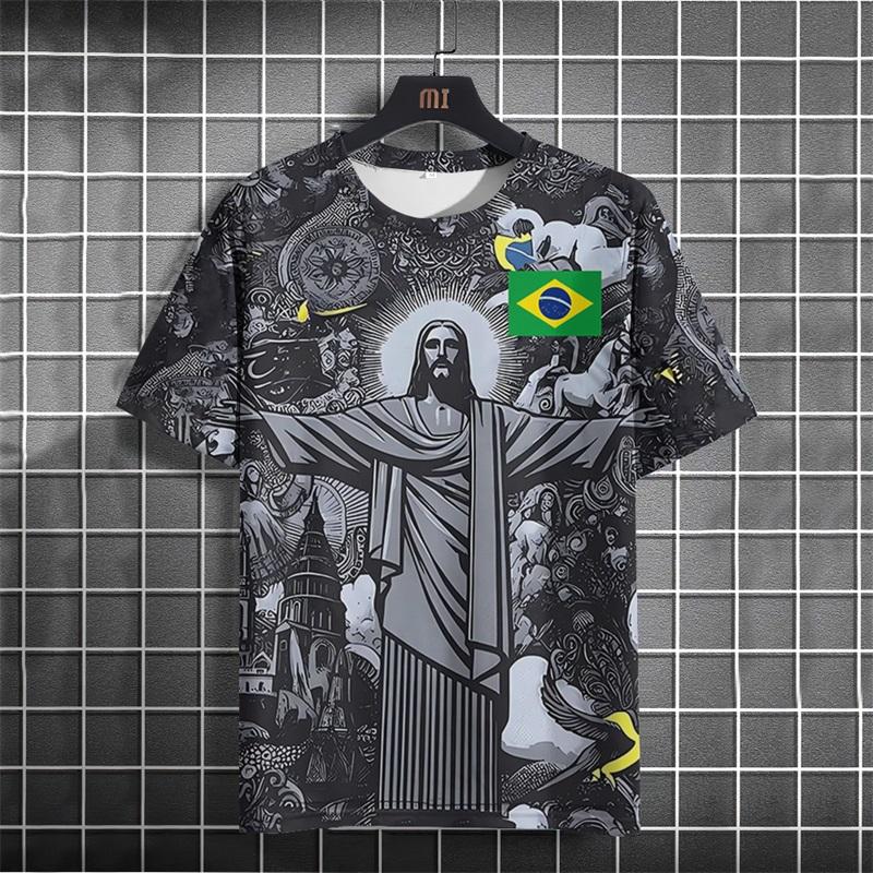 Summer Short Sleeve T Shirt For Men Women Full Print Brazil Edition Black Grey Football Jersey Shirt Men's Tshirt Top