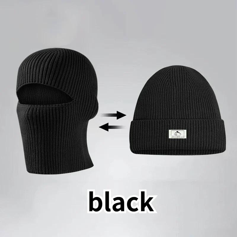 

2In1 Winter Balaclava Beanie Hat Knitted Full Face Mask Warm Ski Tactical Cycling Cap Men Women Outdoor Sports Earmuffs Hat