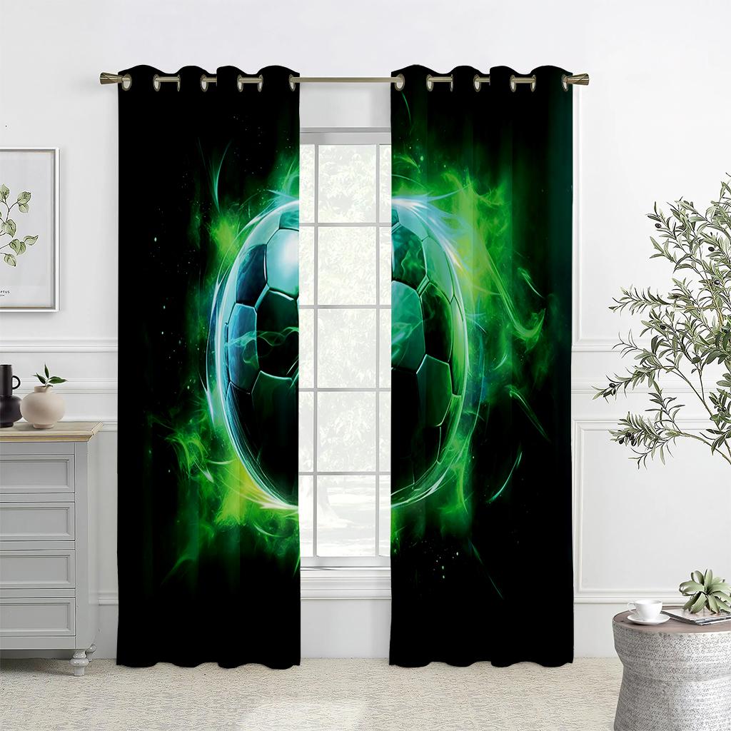 3D Colorful Football Ink Splashing Design Art Curtains, 2 Panels, Kids Room, Bedroom, Living Room, Balcony Decor