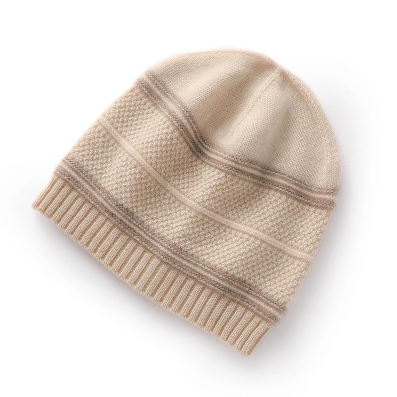Soft Cashmere Autumn and Winter New Style Unisex Casual Ear Protection Striped Color Matching Hat Fashionable Knitted Hat