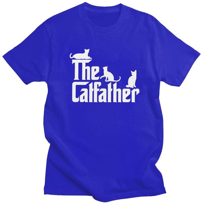 Custom The CatFather Funny Cat Dad T Shirt Men Short Sleeve Pure Cotton Tshirt Leisure Tees Streetwear Tshirts