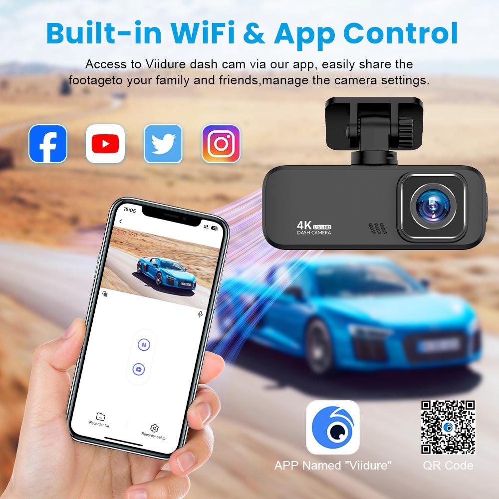 WiFi 4K HD Dash Cam with Dual Lens, GPS, Driving Track & G-Sensor