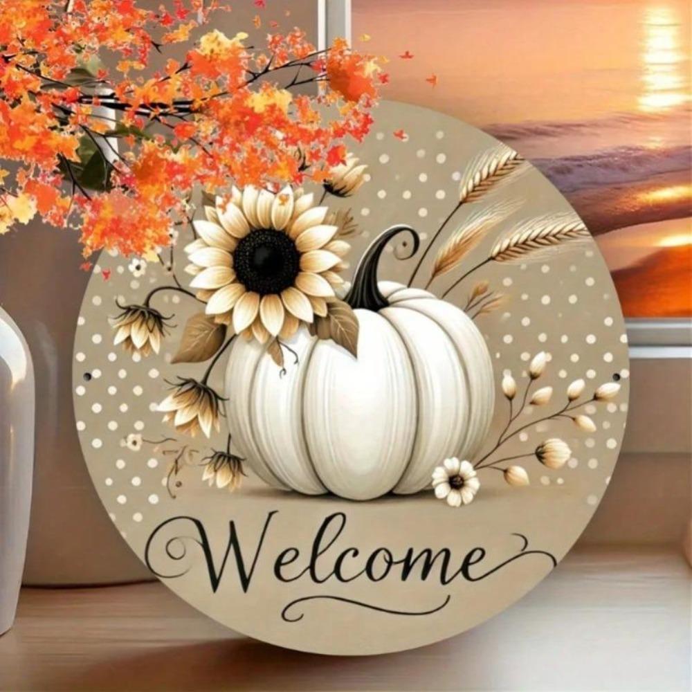 White Pumpkin Welcome Sign Autumn Decor Country Farmhouse Wall Art Seasonal Kitchen Hanging